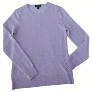 Cashmere Saks Fifth Avenue Lilac Purple Sweater Ribbed Crewneck Hem S